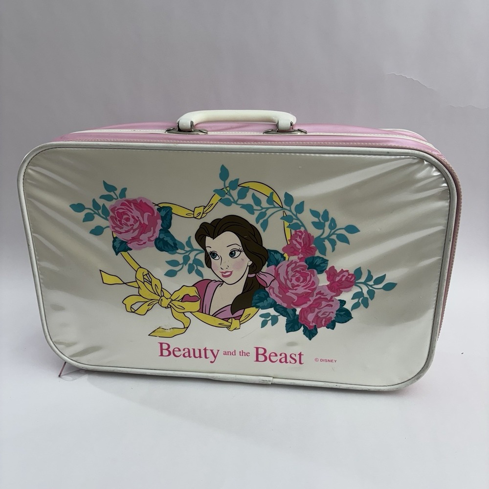 Vintage Disney Beauty And The Beast Suitcase White Zipper And Handle